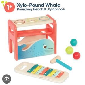 B.toys Xylo-Pound Whale Eooden Pound & Tap Bench Xylophone Toy-2-in-1 Toddler